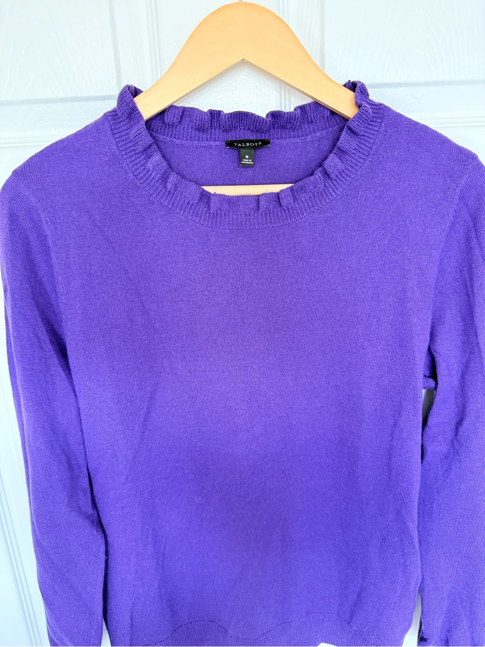 Talbots Vibrant Purple Ruffle-Trim Crewneck Sweater